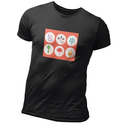 EqualLife Pure Cotton Bio-Washed T-Shirt Chest Printed-Goddess Durga - Six Icons Design-by ZingerTees-Men-EL9120121-M