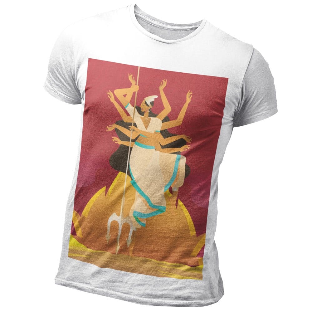 EqualLife Pure Cotton Bio-Washed T-Shirt Chest Printed-Goddess Durga - Retro Design-by ZingerTees-Men-EL9120122-M