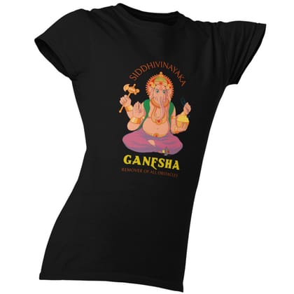 EqualLife Pure Cotton Bio-Washed T-Shirt Chest Printed-God - Ganesha -1 - Remover of all Obstacles Design-by ZingerTee-Women-EL9120191-F