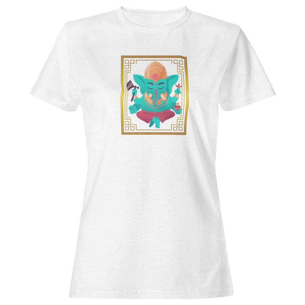 EqualLife Pure Cotton Bio-Washed T-Shirt Chest Printed-God - Ganesha - 3 - Ekadanta: Single-Tusked Lord Design-by ZingerTees-Women-EL9120210-F