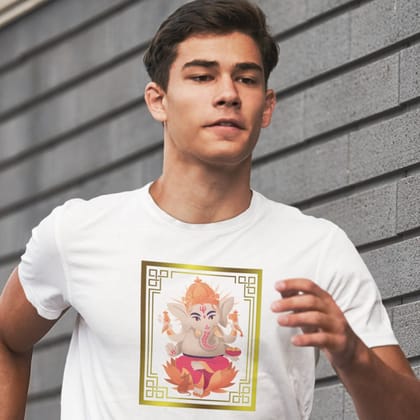 EqualLife Pure Cotton Bio-Washed T-Shirt Chest Printed-God - Ganesha - 4 - Kripalu: Merciful Lord Design-by ZingerTees-Men-EL9120211-M
