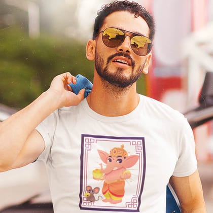 EqualLife Pure Cotton Bio-Washed T-Shirt Chest Printed-God - Ganesha - 6 - Mahabala: Enormously Strong lord Design-by ZingerTees-Men-EL9120213-M