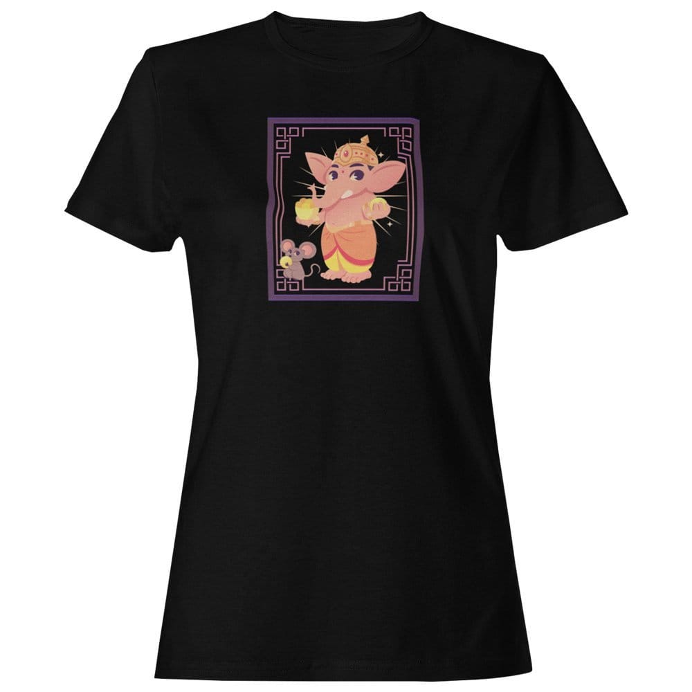 EqualLife Pure Cotton Bio-Washed T-Shirt Chest Printed-God - Ganesha - 6 - Mahabala: Enormously Strong lord Design-by ZingerTees-Women-EL9120213-F