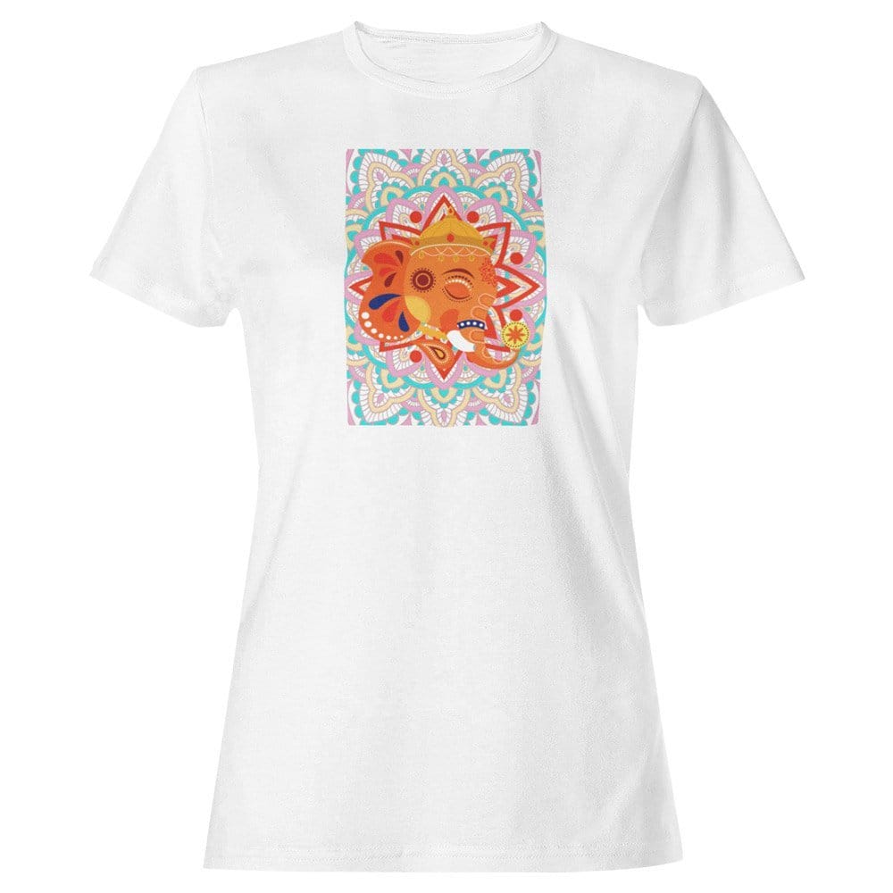 EqualLife Pure Cotton Bio-Washed T-Shirt Chest Printed-God - Ganesha - 7 - Nandana: Lord Shiva's Son Mandala Design-by ZingerTees-Women-EL9120214-F