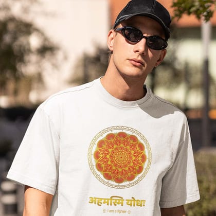 EqualLife Pure Cotton Bio-Washed T-Shirt Chest Printed-Mandala Design with Inspirational Ancient Indian Vedic Quotes -11-by ZingerTees-Men-EL9120202-M