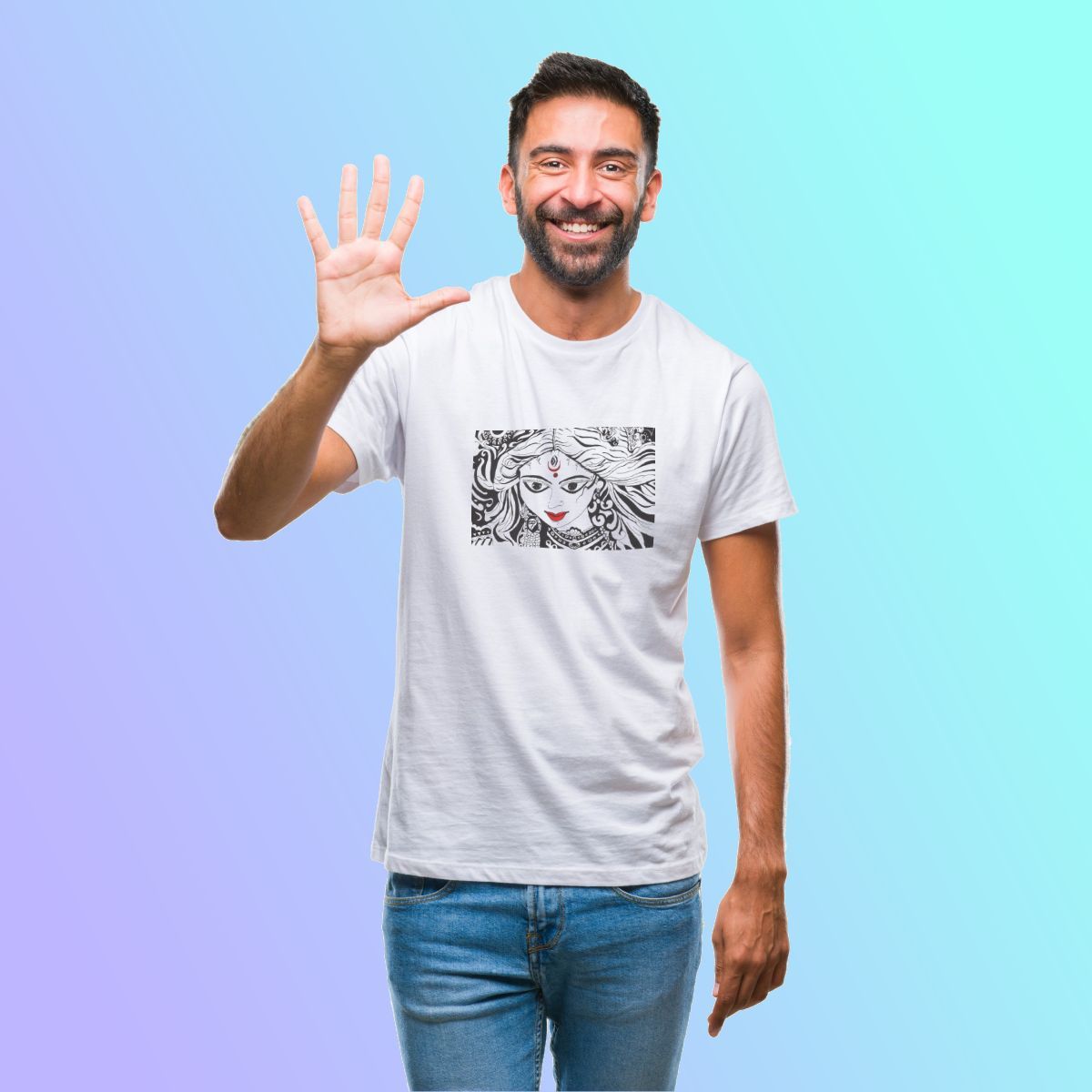 EqualLife Pure Cotton Bio-Washed T-Shirt Chest Printed-Goddess Durga-by ZingerTees-Men-EL9120022-M