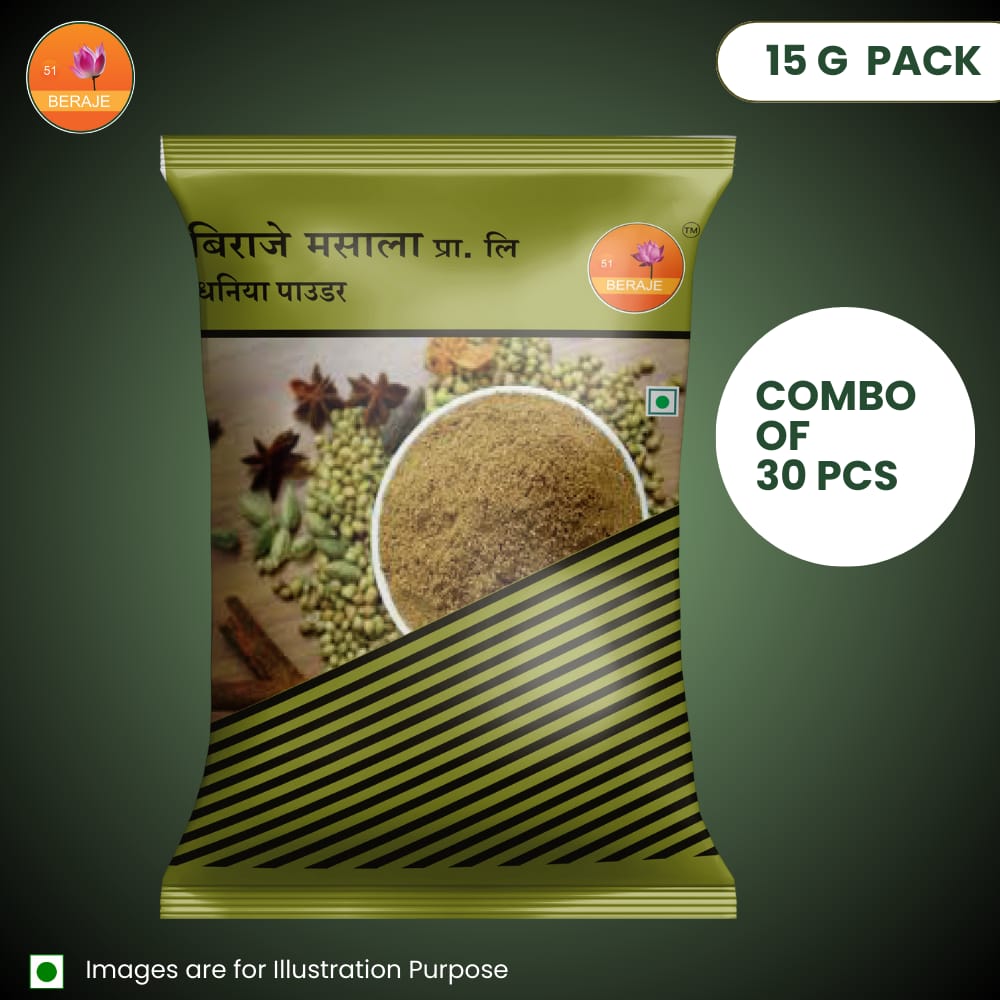 Beraje Organic Coriander Powder 15 G Pack, Combo of 30 Pcs
