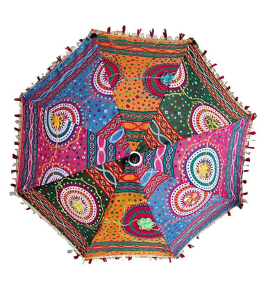 Sun Protection Handmade Rajasthani Umbrella Handicraft Walking Stick for Haldi, Mehndi, Navratri, Party Decorations
