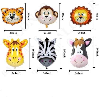 Animal Face Jungle Theme Foil Balloon - Pack of 6Pcs