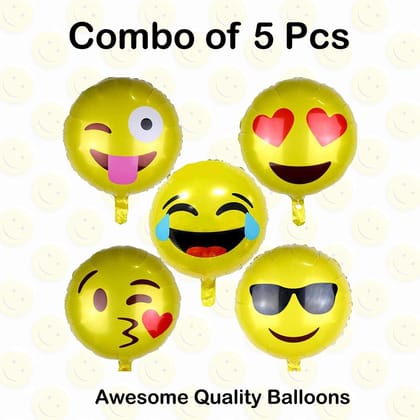 Emoji Foil Balloons For Decoration - Set of 5pcs