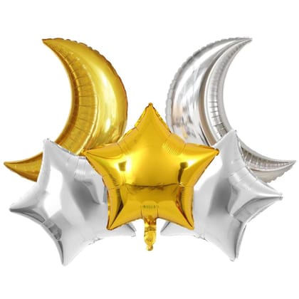 Sweet Moon and Star Foil Balloons - Set of 5Pcs