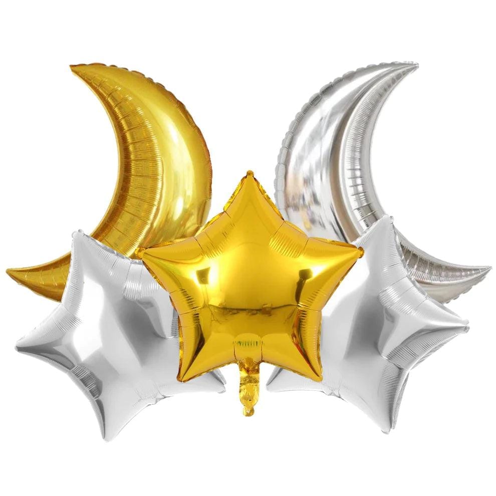 Sweet Moon and Star Foil Balloons - Set of 5Pcs
