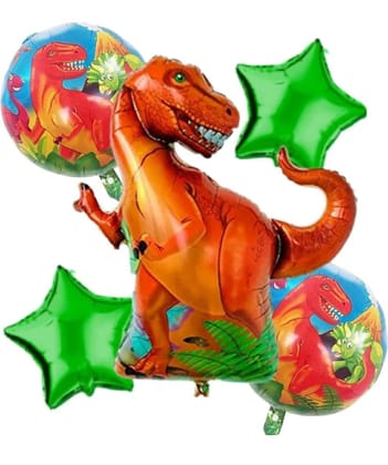 Jungle Theme Dinosaur Foil Balloons for Birthday Decoration - Pack of 5 Pcs