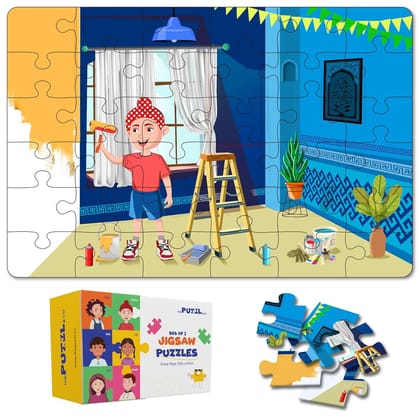 Hobbies Theme Jigsaw Puzzles for Kids Age 4+ Years | Home Repairs & Volunteering | 36 Pcs Each | Includes Activity Sheets  | Unique Gift - Set of 2