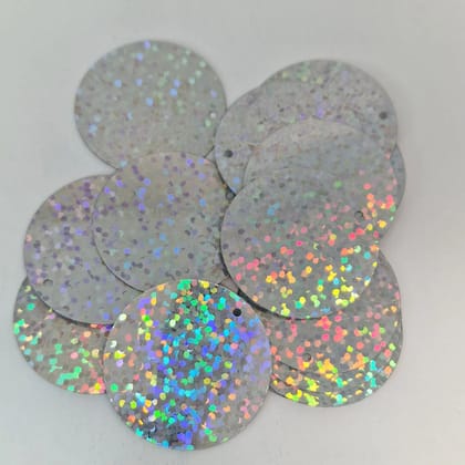 Round Sequin Silver Hologram Glitter Sparkle Metallic Couture Paillettes - Set of 10