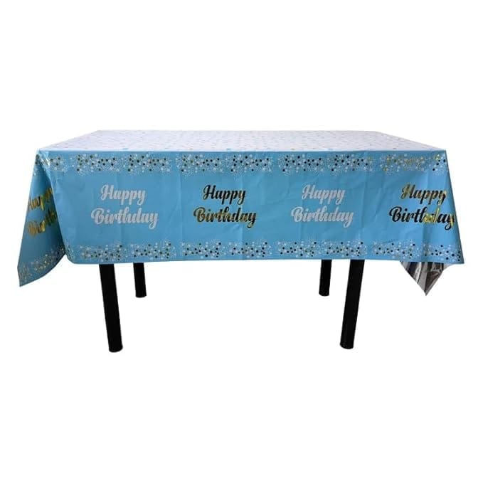 Happy Birthday Metallic Shiny Foil Table Cover for Party Decoration, Disposable (Blue)