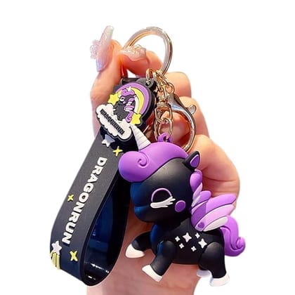 Unicorn 3D Silicone Rubber Keychain with Lanyard Hook Metal Chain