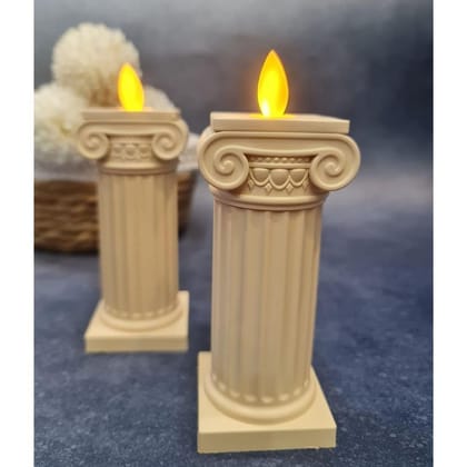Roman Design Pillar Acrylic LED Light Candle Set of 2