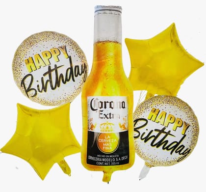 Corona Extra Beer Bottle and Celebration Foil Balloon Set for Birthday (Pack of 5)