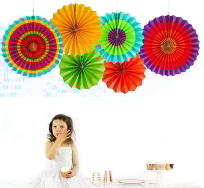 Multicolor Paper Fan Decorations for Weddings, Baby Showers, Birthdays, Holi, Lohri, Diwali festivals pack of 6