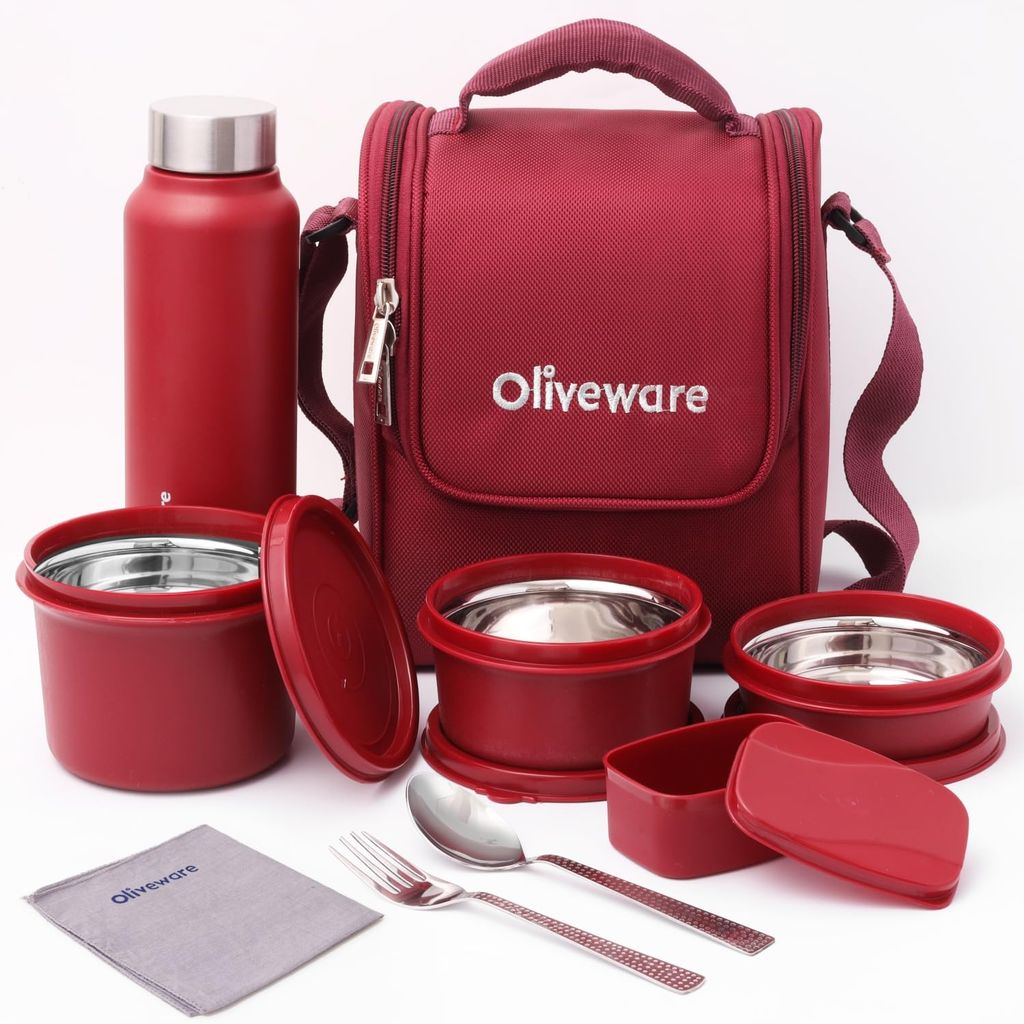 Lunch Box with Bottle, 3 Stainless Steel Containers
