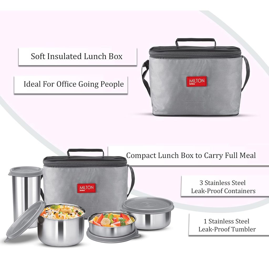 Milton Delicious Combo Stainless Steel Lunch Pack with Bag.