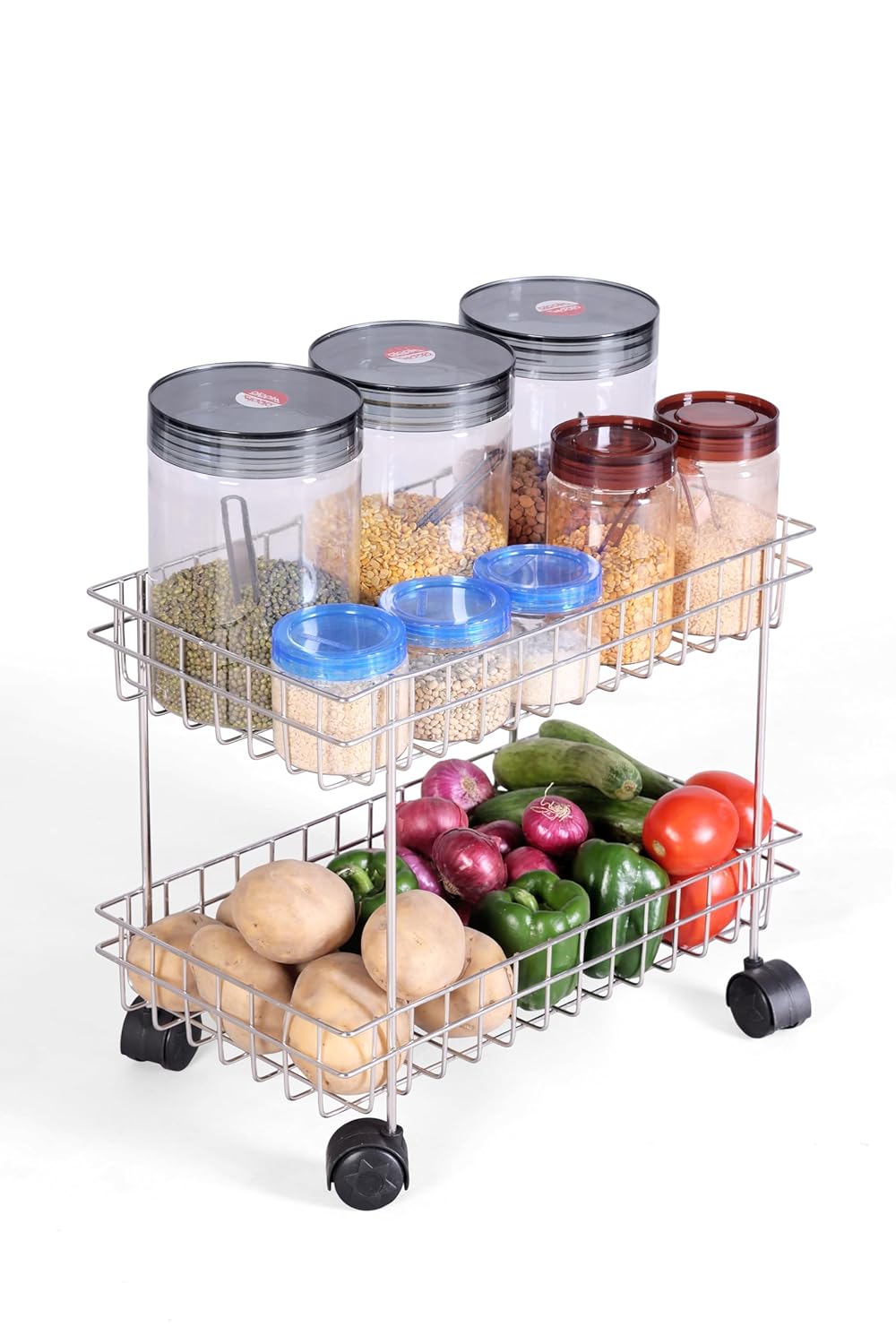  2-Tier Stainless Steel Kitchen Trolley with Wheels