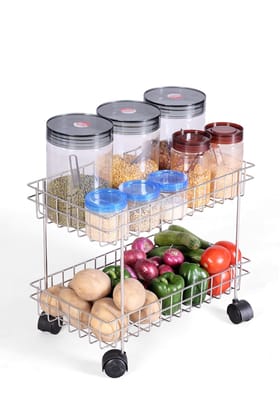  2-Tier Stainless Steel Kitchen Trolley with Wheels