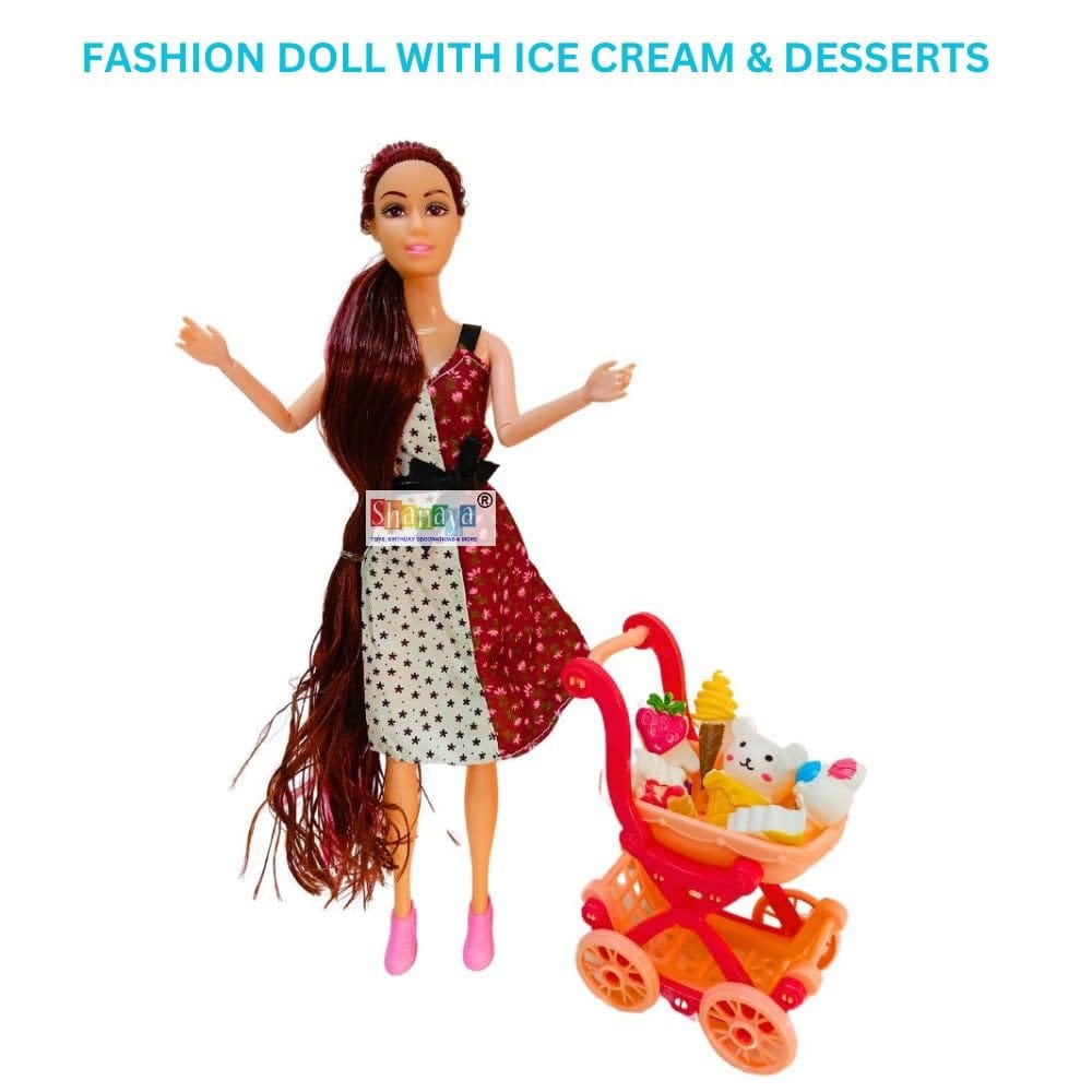 SHANAYA Doll Playset for Girls| Includes Doll, Ice Cream Toys, Cupcakes, Dessert Cart | Pretend Play Toys for Kids | Birthday Gift for Girls | Fun & Durable Toy Set for Creative Role Play