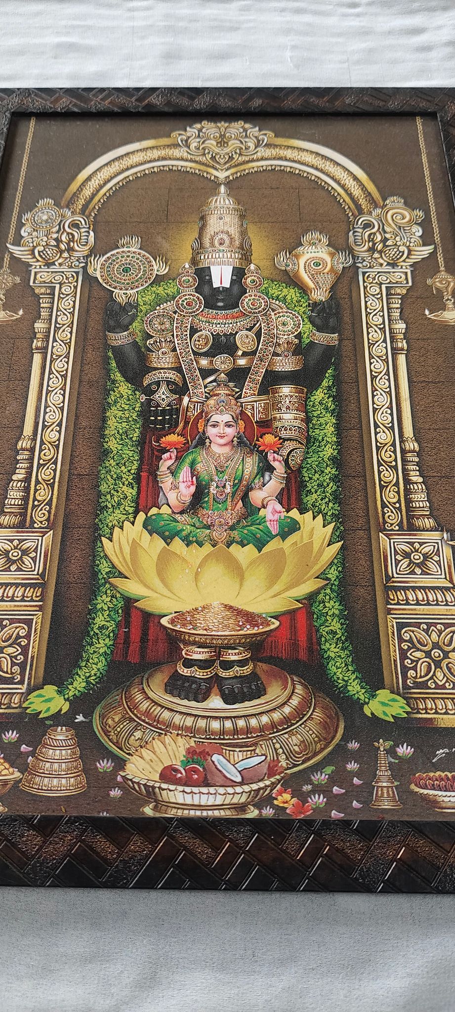 "Exquisite Hand-Painted Hindu God Vishnu and Goddess Lakshmi Wall Art