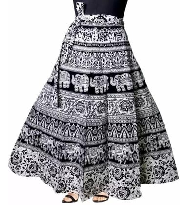 Women's Cotton Jaipur Printed Wrap Around Maxi Skirt (Black, Free Size) PID45897