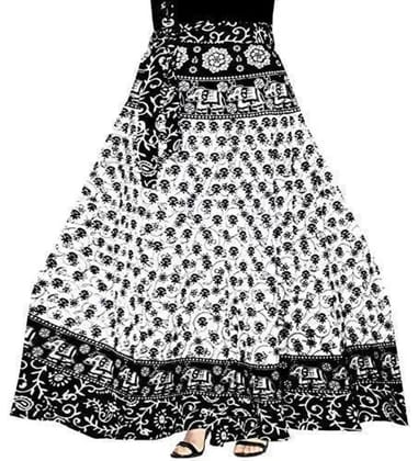 Women's Cotton Jaipur Printed Wrap Around Maxi Skirt (Black, Free Size) PID45905