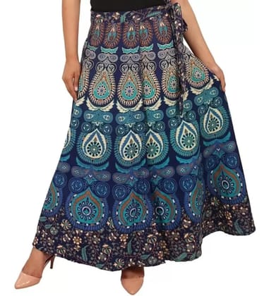 Women's Cotton Jaipur Printed Wrap Around Maxi Skirt (Blue, Free Size) PID45910