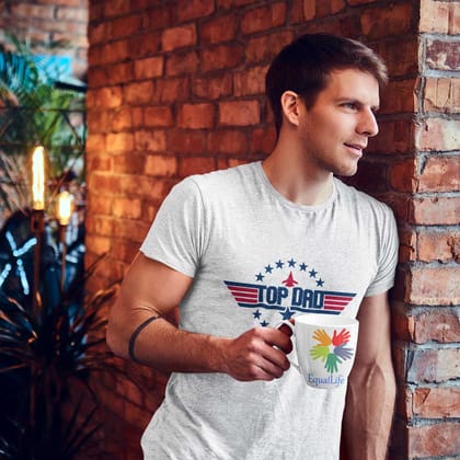 EqualLife Pure Cotton Bio-Washed T-Shirt Chest Printed-Top Dad Top Gun Theme Design-by ZingerTees--Men-EL9120068-M