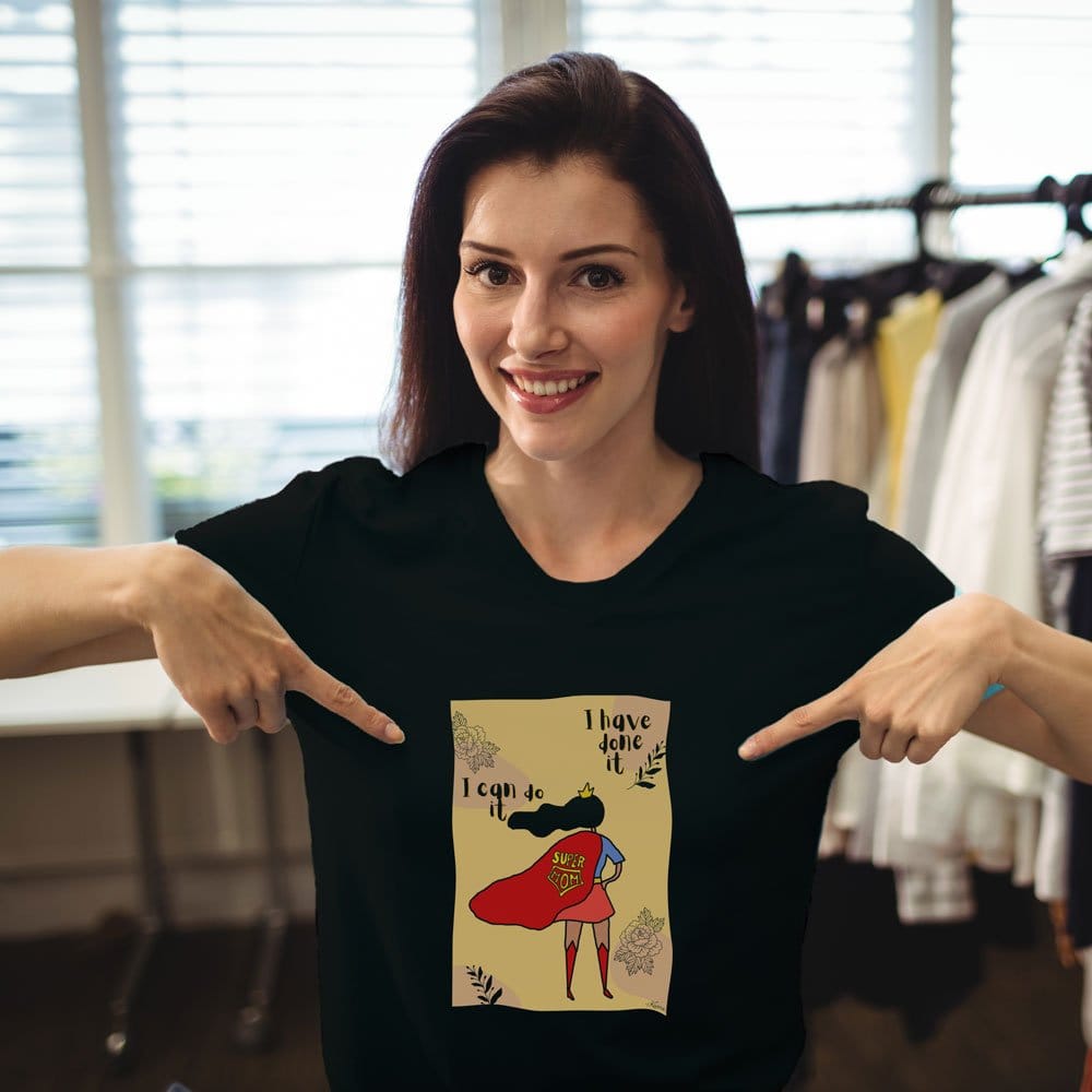 EqualLife Pure Cotton Bio-Washed T-Shirt Chest Printed-Super Mom Design-by ZingerTee-Women-EL9120058-F