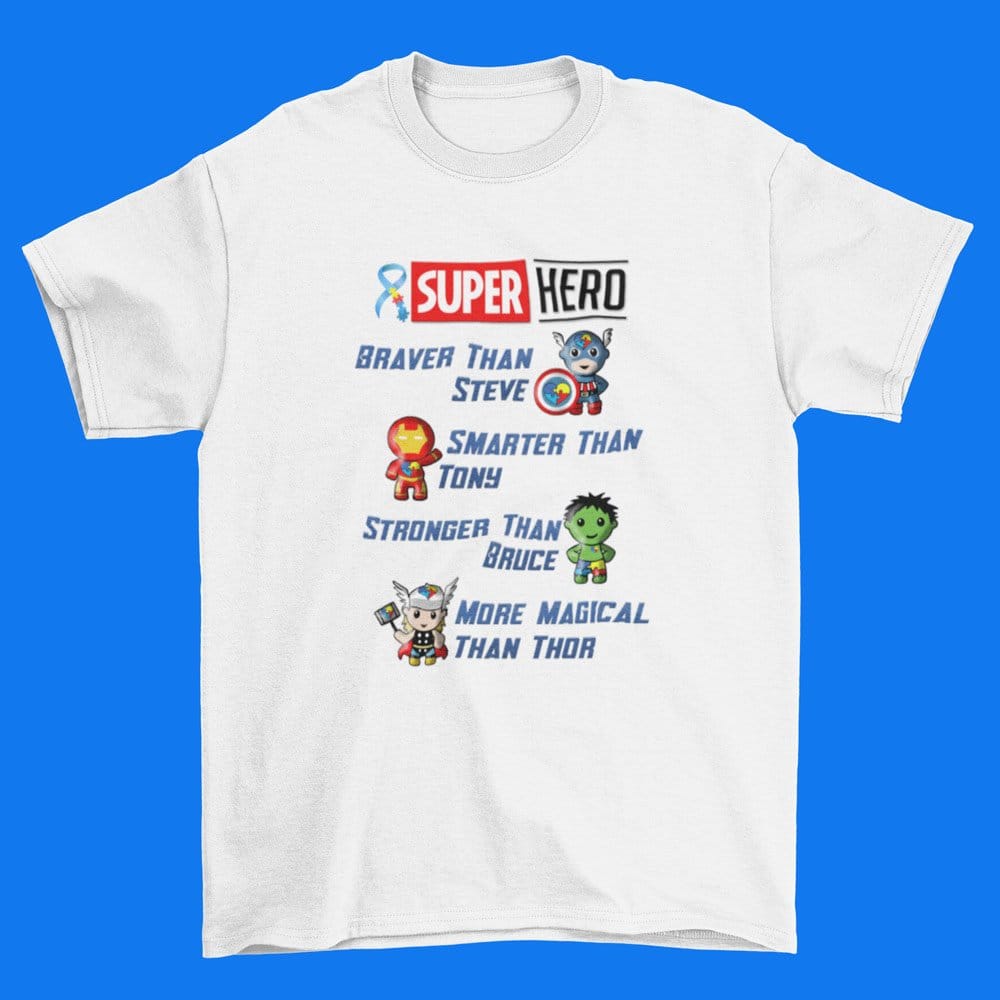 EqualLife Pure Cotton Bio-Washed T-Shirt Chest Printed-Autism Superhero-by ZingerTees-For Boys -Men-EL9120046-M