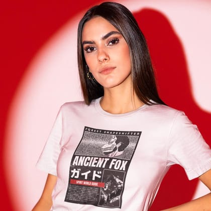 EqualLife Pure Cotton Bio-Washed T-Shirt Chest Printed-Japanese Anime Art Series - 1 - Ancient Fox Design-by ZingerTees-Women-EL9120215-F