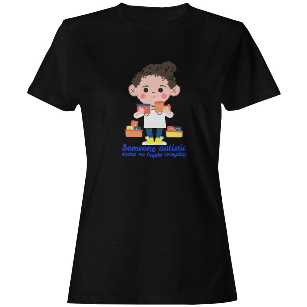 EqualLife Pure Cotton Bio-Washed T-Shirt Chest Printed-Autism Acceptance Series - Someone Autistic Makes Me Happy Design-by ZingerTees-Men-EL9120239-M