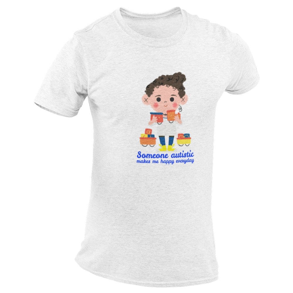 EqualLife Pure Cotton Bio-Washed T-Shirt Chest Printed-Autism Acceptance Series - Someone Autistic Makes Me Happy Design-by ZingerTees-Women-EL9120239-F