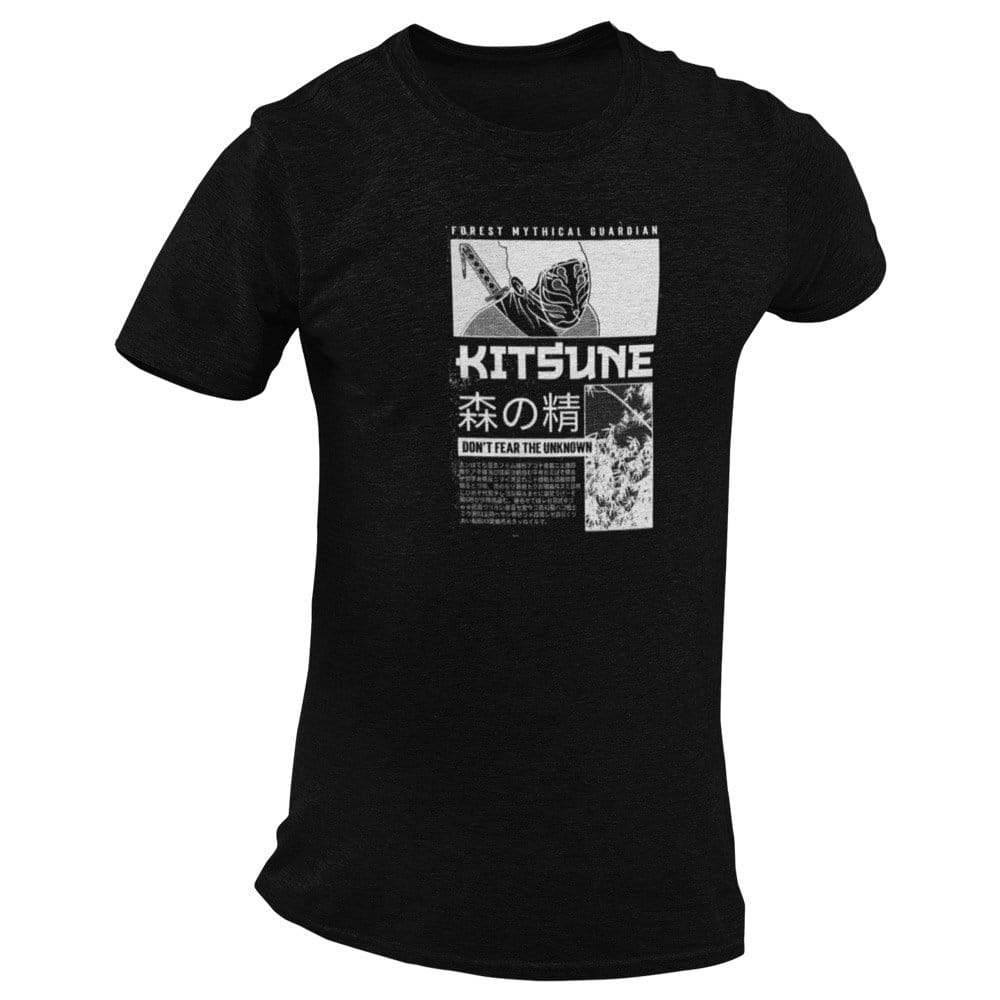 EqualLife Pure Cotton Bio-Washed T-Shirt Chest Printed-Japanese Anime Art Series - 6 - Kitsune Forest Mythical Guardian Design-by ZingerTees-Men-EL9120220-M