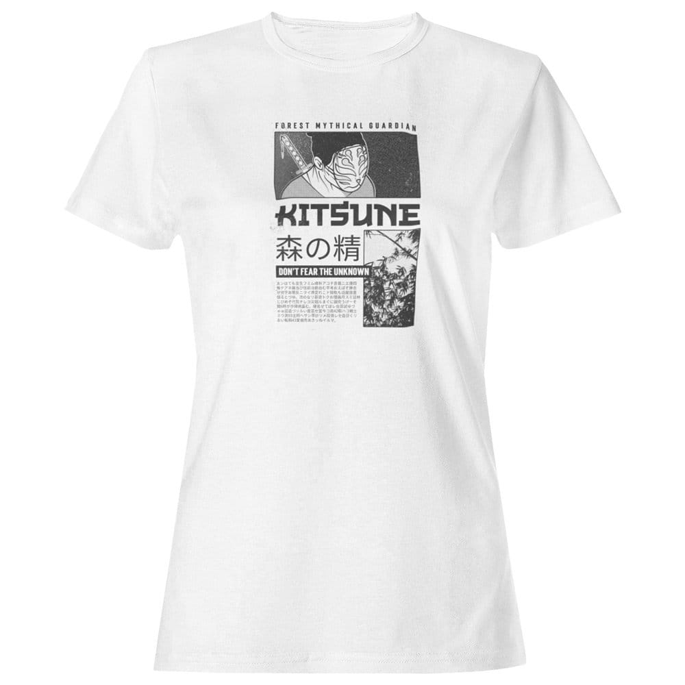 EqualLife Pure Cotton Bio-Washed T-Shirt Chest Printed-Japanese Anime Art Series - 6 - Kitsune Forest Mythical Guardian Design-by ZingerTees-Women-EL9120220-F