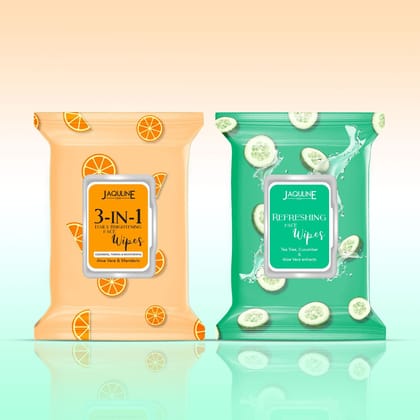 Jaquline USA Face wipes Combo(3in1 Daily Brightening + Refreshing ) Pack of 2