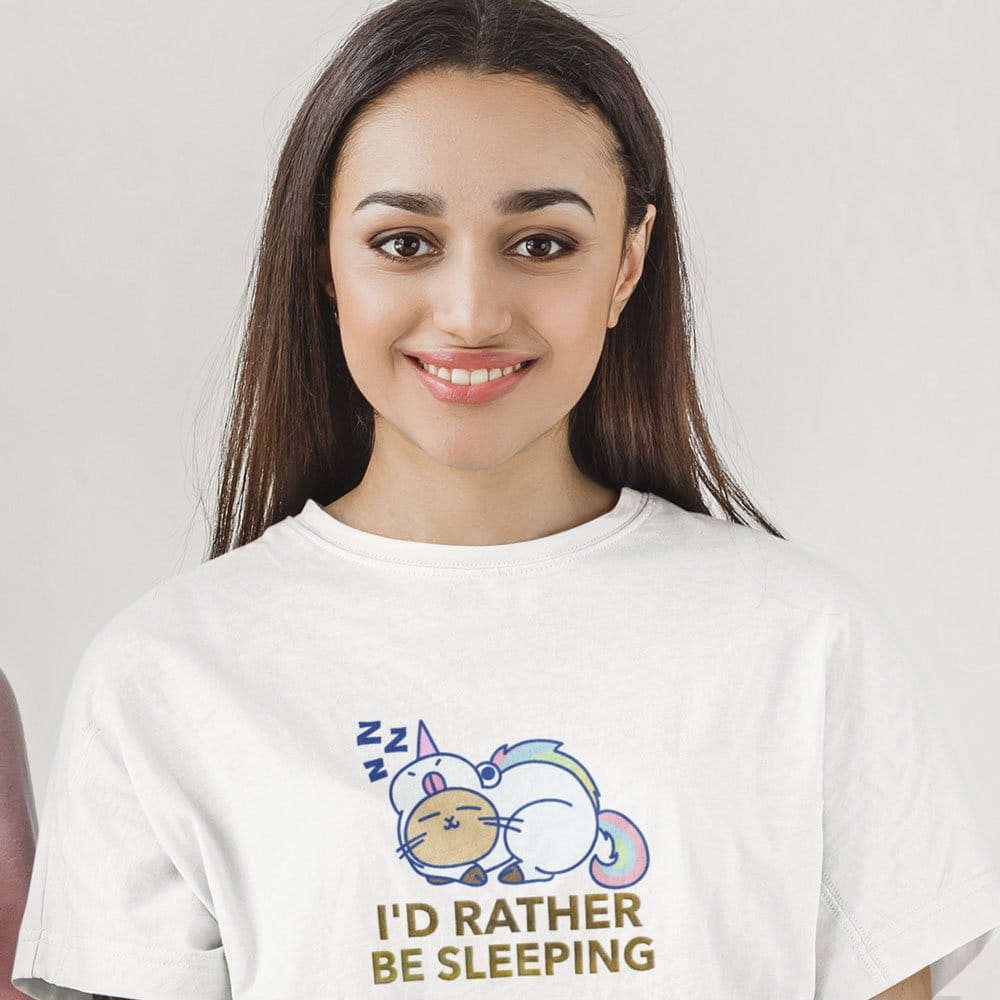 EqualLife Pure Cotton Bio-Washed T-Shirt Chest Printed-Funny Message Series - 3 - I'D Rather Be Sleeping Design-by ZingerTee-Women-EL9120186-F