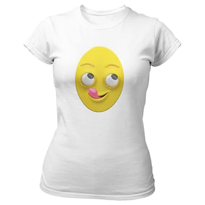 EqualLife Pure Cotton Bio-Washed T-Shirt Chest Printed-Funny Egg head Emoji Design-1-by ZingerTees-Women-EL9120447-F