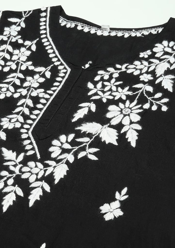 Cotton Chikankari Solid Women's Short Kurta - Black