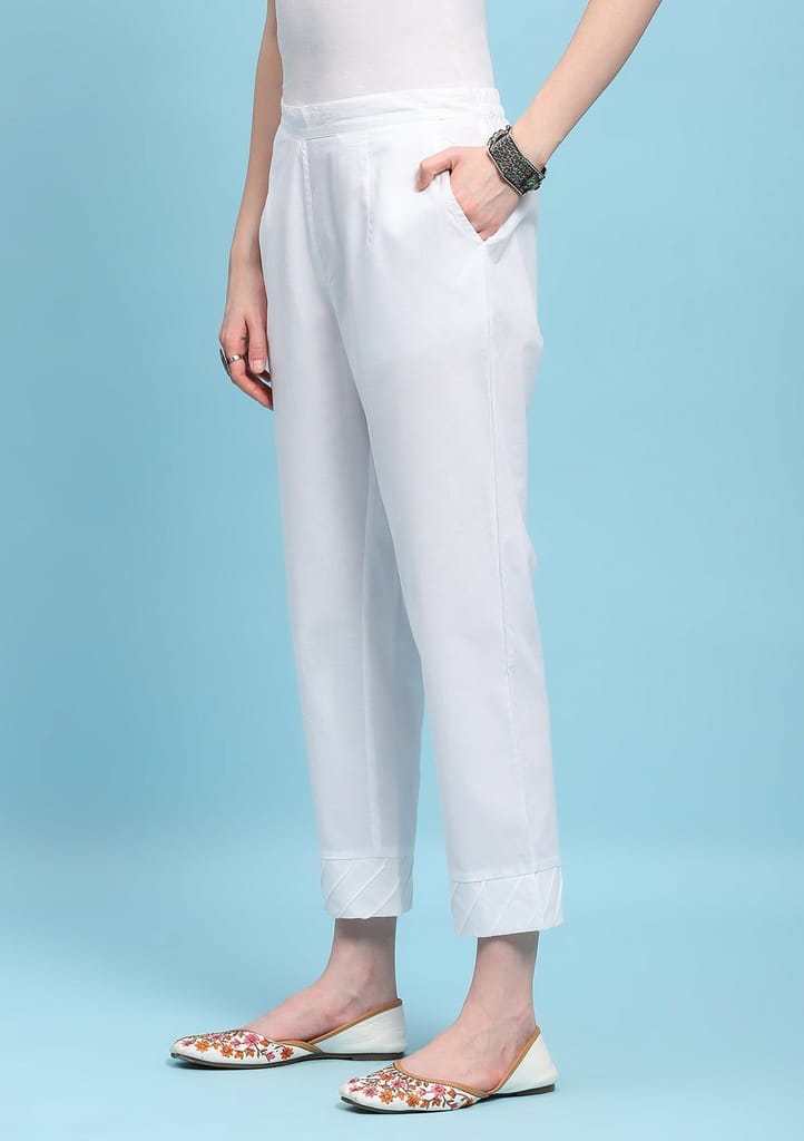Cotton Solid Women's Pants - White