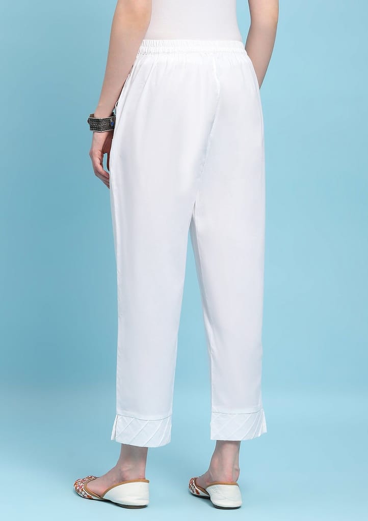Cotton Solid Women's Pants - White