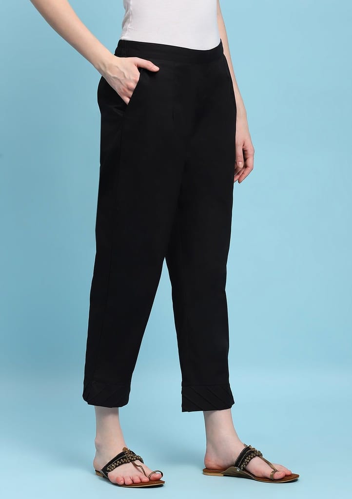 Cotton Solid Women's Pants - Black
