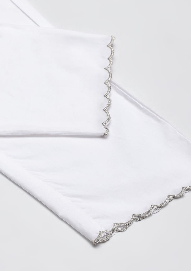 Cotton Scalloped Solid Women's Pants - White