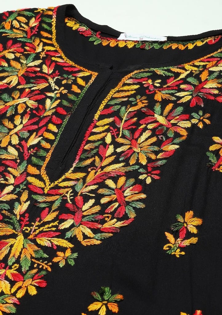 Rayon Chikankari Solid Women's Long Kurta - Black